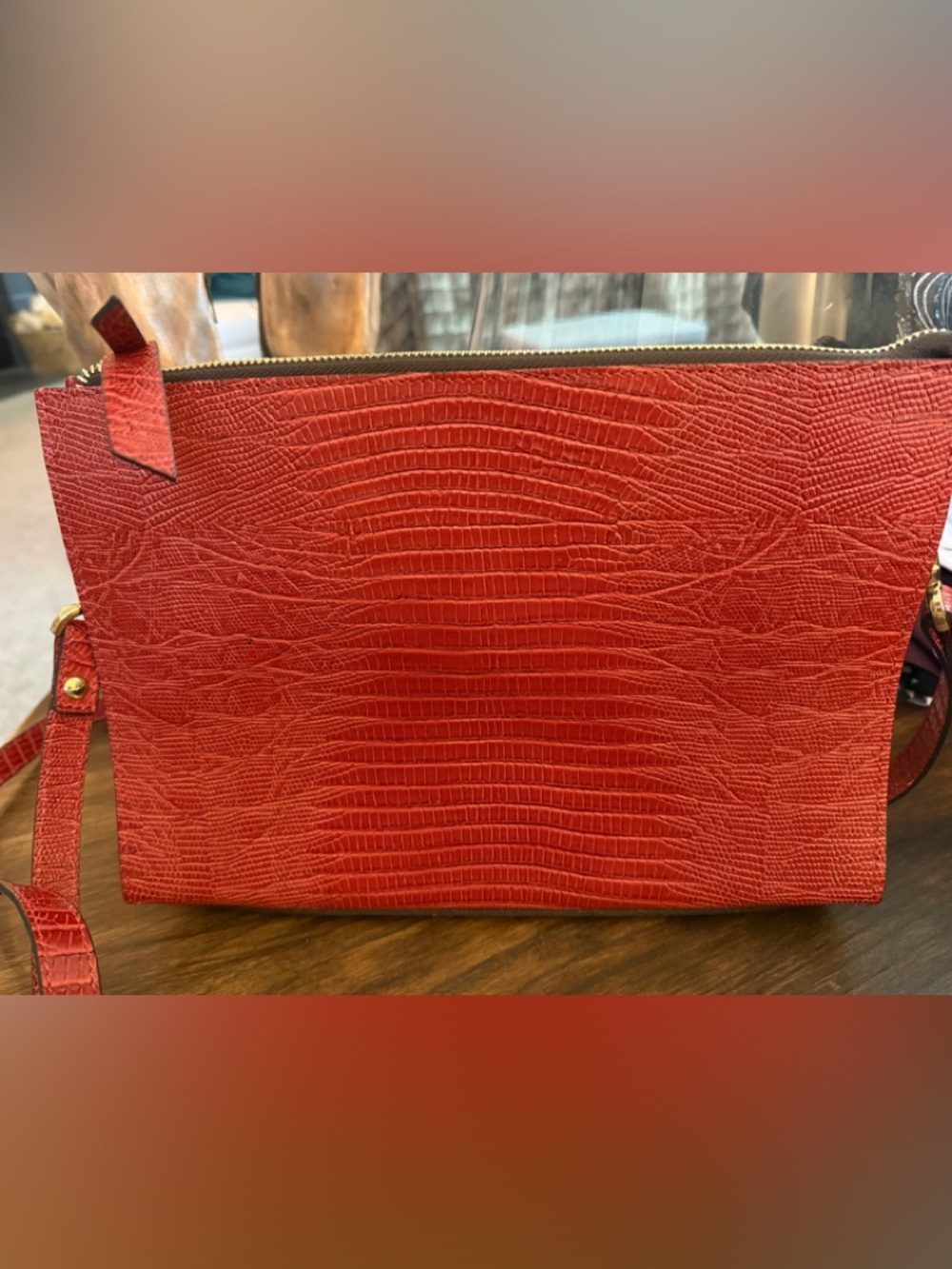 Claudia Firenze Micol Red leather Croc-Embossed Crossbody